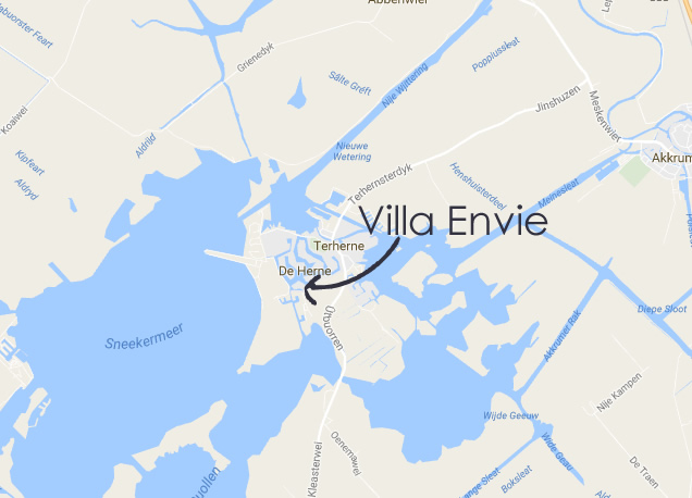kaart met daarop de plek van Villa Envie aangegeven